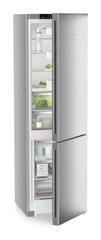Product image, Perspective: oblique half-open decorated, Fridge-freezer with BioFresh and NoFrost, Casing colour: silver, Door colour: Steelfinish