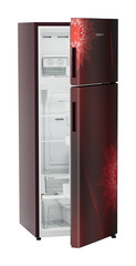 Product image, Perspective: oblique half-open empty, Fridge-freezer with NoFrost, Casing colour: red, Door colour: Red Mystiq