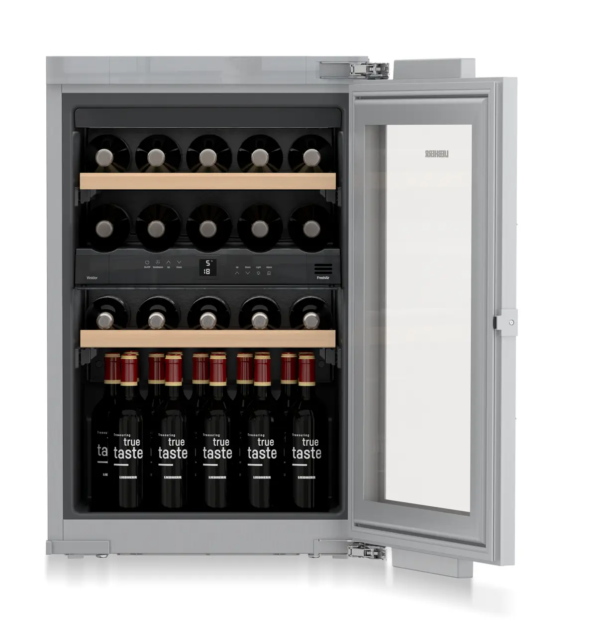Product image, Perspective: special form, Built-in multi-temperature wine cabinet, Casing colour: silver, Door colour: silver