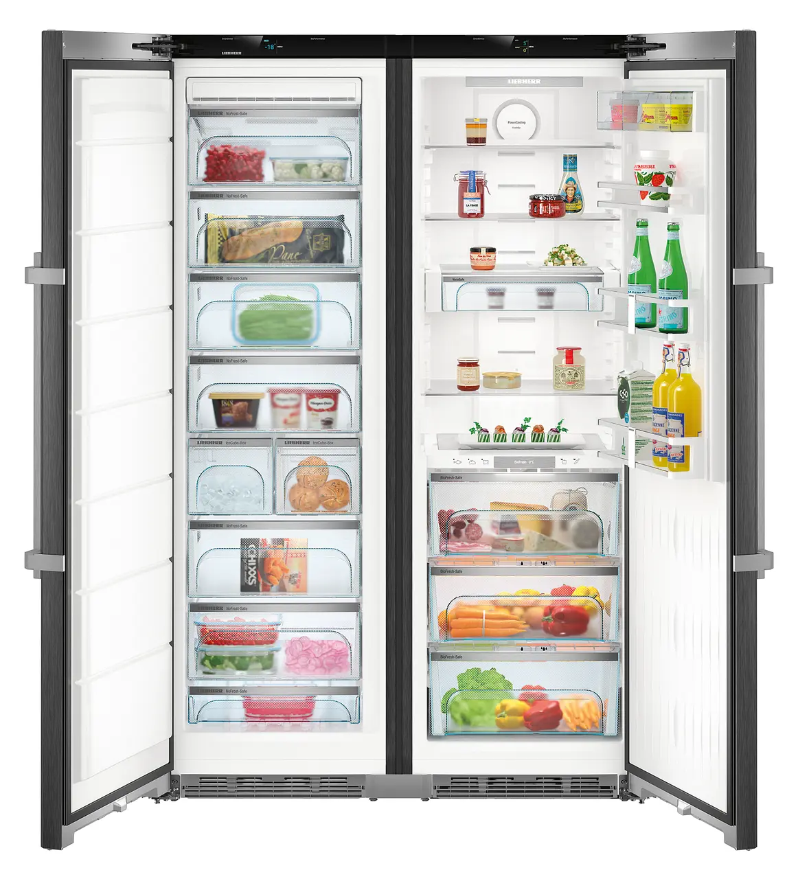 Product image, Perspective: straight open decorated, Side-by-Side combination, Casing colour: BlackSteel, Door colour: BlackSteel