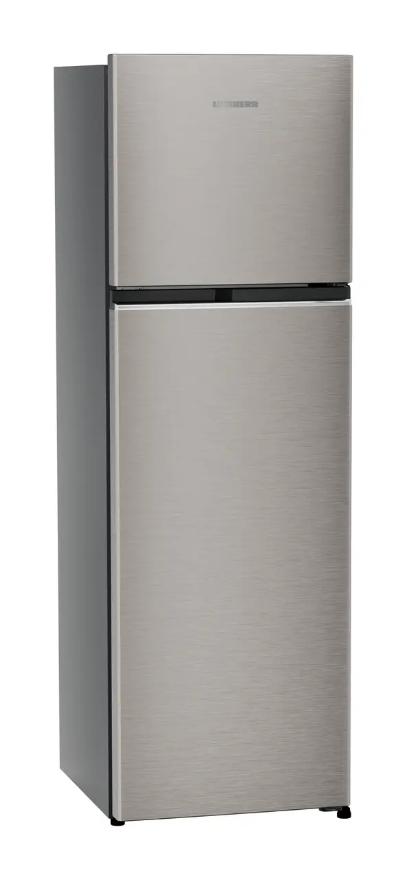 Product image, Perspective: oblique closed, Fridge-freezer with NoFrost, Casing colour: grey, Door colour: Grey Steel