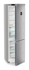Product image, Perspective: oblique half-open empty, Fridge-freezer with BioFresh and NoFrost, Casing colour: silver, Door colour: stainless steel