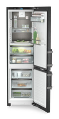 Product image, Perspective: straight open decorated, Fridge-freezer with BioFresh and NoFrost, Casing colour: BlackSteel, Door colour: BlackSteel