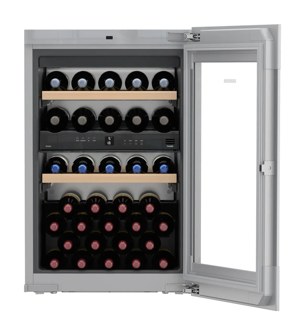 Product image, Perspective: special form, Built-in multi-temperature wine cabinet, Casing colour: silver, Door colour: white