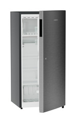 Product image, Perspective: oblique half-open empty, Single-door refrigerator 191 l in 3 star with VegFresh box, Casing colour: grey, Door colour: Silver Steel