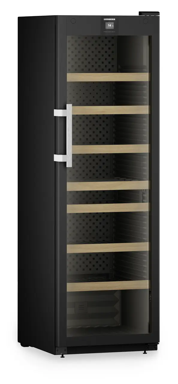 Produkt-Bild, Perspektive: schräg geschlossen leer, Weinschrank Professional, Gehäusefarbe: Schwarz, Türfarbe: Schwarz