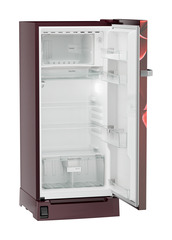 Product image, Perspective: oblique open empty, Single-door refrigerator 191 l in 5 star with inverter compressor, Casing colour: red, Door colour: Red Divine