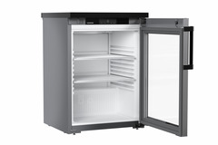 Product image, Perspective: oblique open empty, Forced-air under-worktop appliance, Casing colour: grey, Door colour: stainless steel