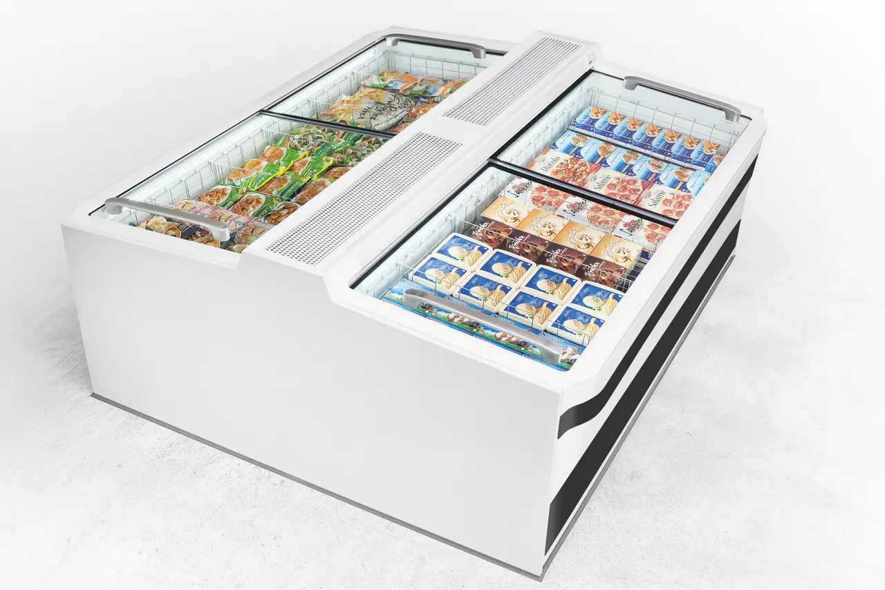 Image de produit, Perspective: Forme spéciale, Congélateur-coffre de supermarché, Couleur de l’habillage: blanc