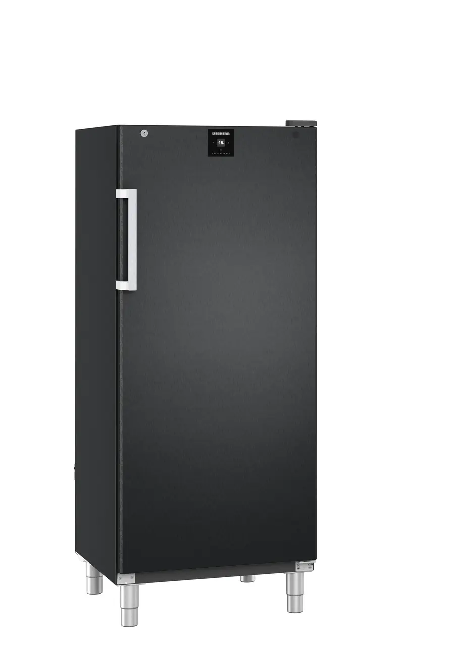 Product image, Perspective: oblique closed empty, Freestanding freezer with NoFrost, Casing colour: BlackSteel, Door colour: BlackSteel