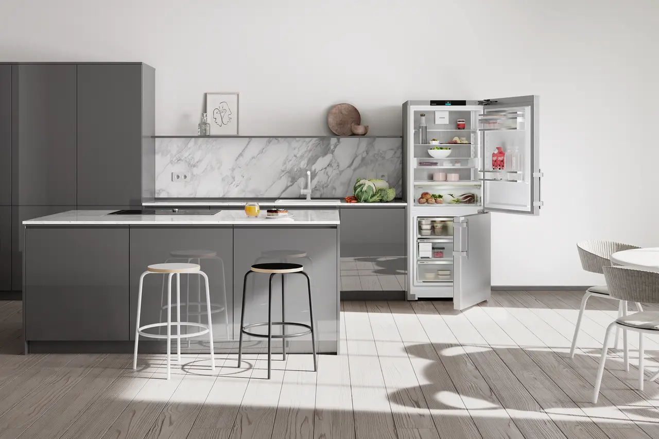 Product image, Perspective: milieu, Fridge-freezer with BioFresh and NoFrost, Casing colour: silver, Door colour: stainless steel