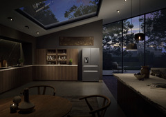 Slika izdelka, Perspektiva: Ambient, Hladilnik z zamrzovalnikom s francoskimi vrati z 2 zamrzovalnima predaloma in razpršilnikom vode in ledenih kock, Barva ohišja: srebrna, Barva vrat: nerjavno jeklo