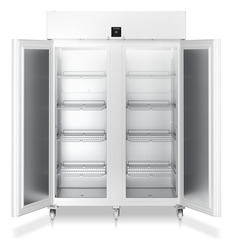 Product image, Perspective: straight open empty, Laboratory freezer with convection cooling, Casing colour: white, Door colour: white