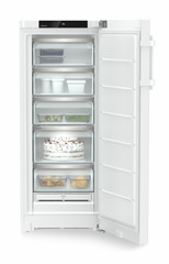 Product image, Perspective: straight open decorated, Freestanding freezer with NoFrost, Casing colour: white, Door colour: white