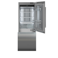 Product image, Perspective: straight open empty, Combined refrigerator-freezer with BioFresh and NoFrost for integrated use, Casing colour: grey