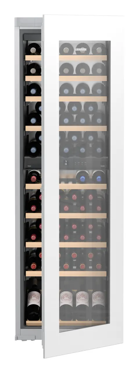 Product image, Perspective: straight half-open decorated, Built-in multi-temperature wine cabinet, Casing colour: silver, Door colour: white