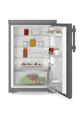 Product image, Perspective: straight open decorated, Table top refrigerator, Casing colour: DarkGrey, Door colour: DarkGrey