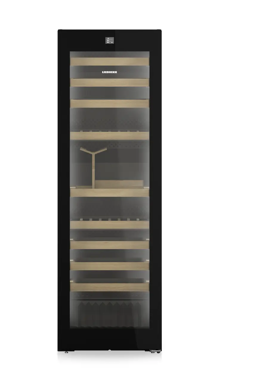 Product image, Perspective: straight closed empty, Multi-temperature wine cabinet, Casing colour: BlackSteel, Door colour: GlassBlack