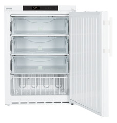 Product image, Perspective: straight open empty, Lab freezer with Comfort electronic controller, Casing colour: white