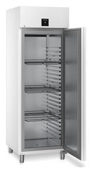 Produkt-Bild, Perspektive: schräg offen leer, Kühlgerät GN 2/1 mit Umluftkühlung, Gehäusefarbe: Weiß, Türfarbe: Weiß