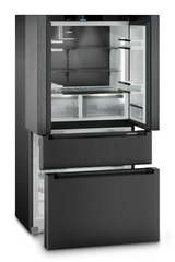 Termékkép, Perspektíva: Ferde nyitott üres, Francia ajtós hűtő-fagyasztó 2 fagyasztófiókkal, IceMakerrel és InfinitySpringgel