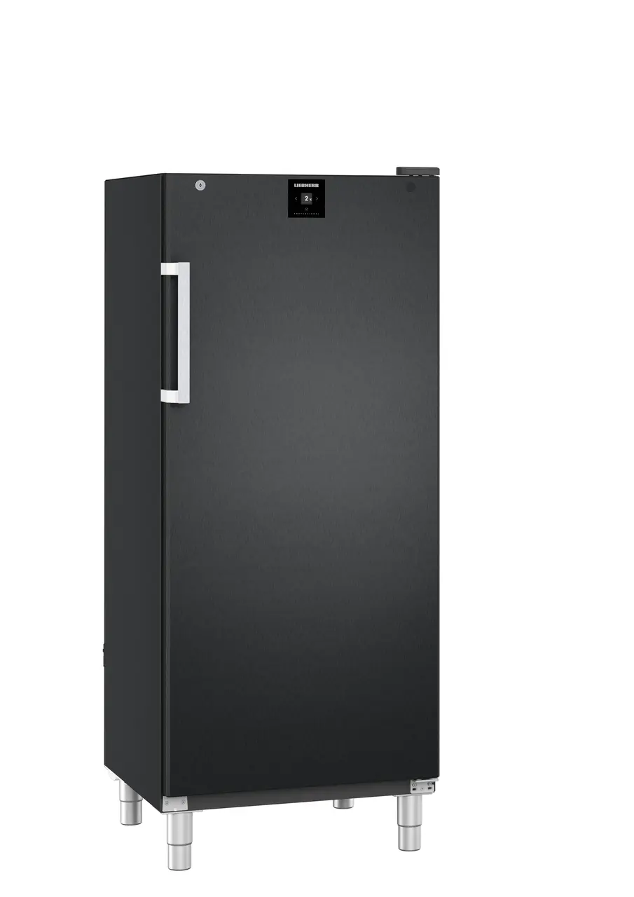 Product image, Perspective: oblique closed empty, Forced-air refrigerator, Casing colour: BlackSteel, Door colour: BlackSteel