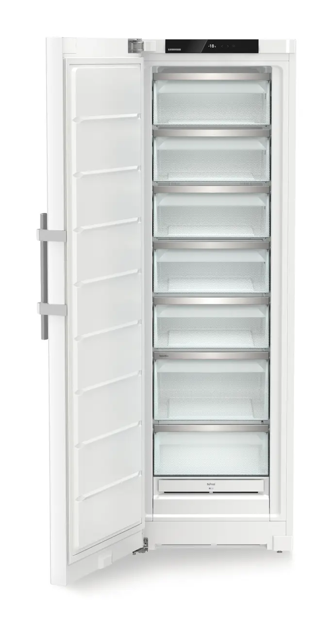 Изображение продукции, Перспектива: Прямо, с открытой дверцей, без продуктов, Морозильная камера с системой NoFrost, Цвет корпуса: белый, Цвет дверцы: белый