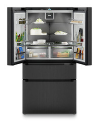 Termékkép, Perspektíva: Egyenes nyitott díszített, Francia ajtós hűtő-fagyasztó 2 fagyasztófiókkal, IceMakerrel és InfinitySpringgel