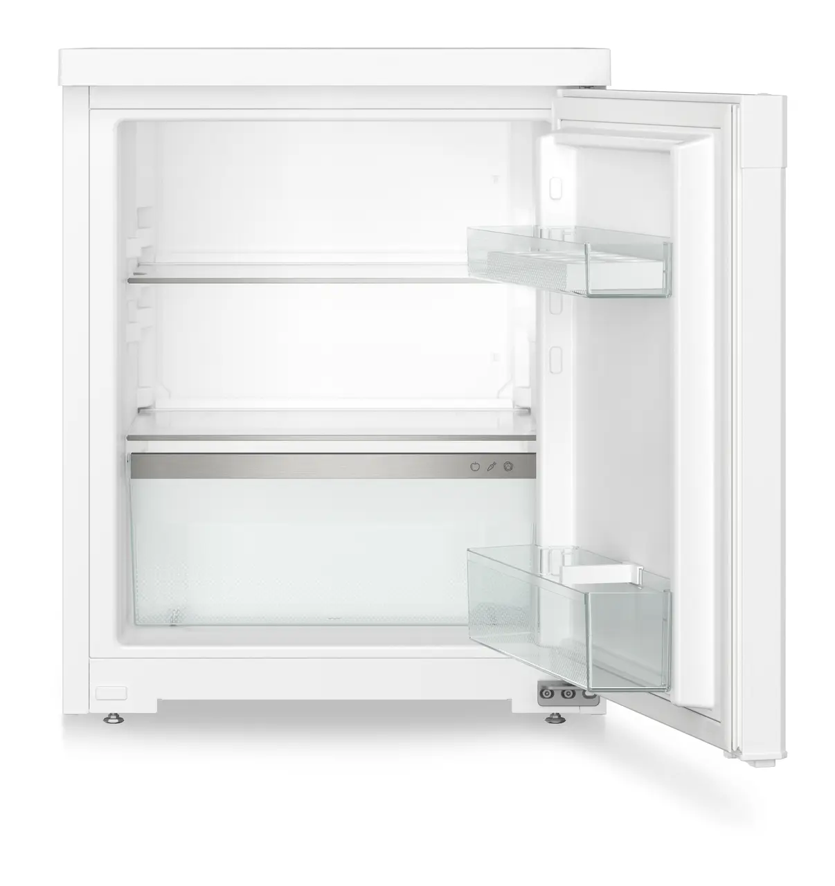 Produkt-Bild, Perspektive: gerade offen leer, Tischkühlschrank, Gehäusefarbe: Weiß, Türfarbe: Weiß