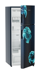 Product image, Perspective: oblique half-open empty, Fridge-freezer with NoFrost, Casing colour: blue, Door colour: Blue Divine