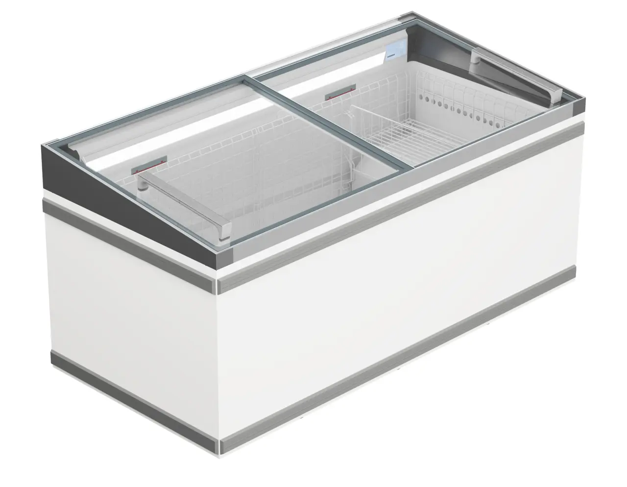 Изображение на продукта, Перспектива: Странично, затворен, Хладилна и фризерна ракла за супермаркет, Цвят на корпуса: бял