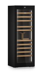 Product image, Perspective: oblique closed empty, Multi-temperature wine cabinet, Casing colour: BlackSteel, Door colour: GlassBlack
