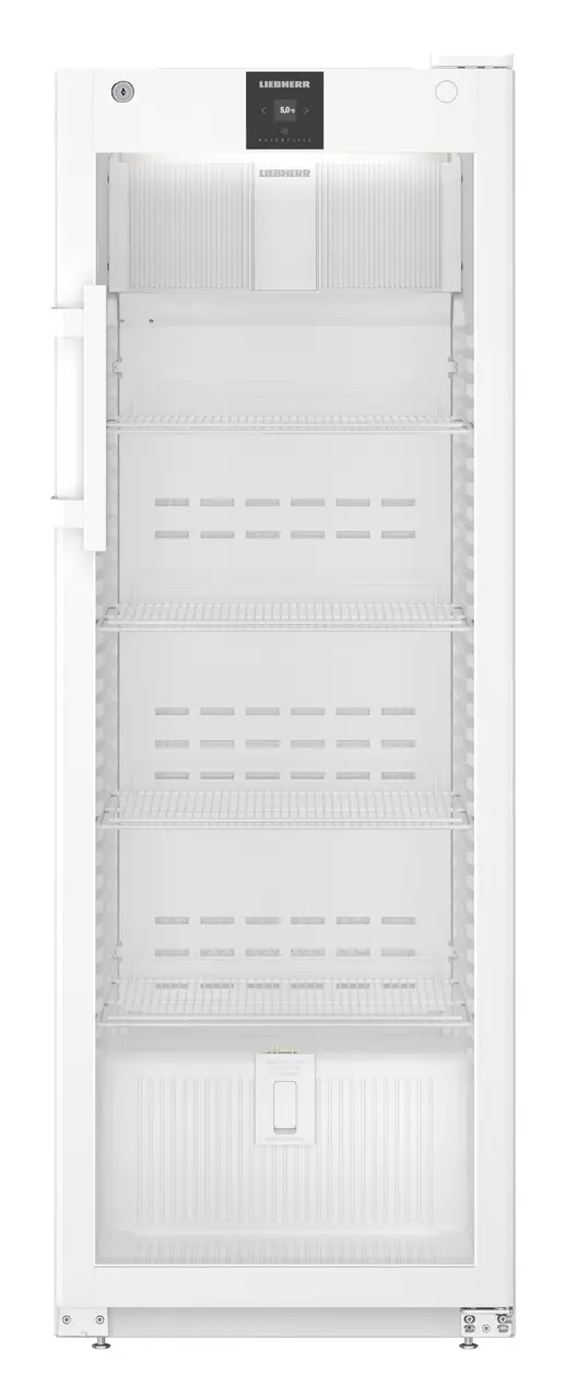 Produkt-Bild, Perspektive: gerade geschlossen leer, Laborkühlgerät mit Umluftkühlung, Gehäusefarbe: Weiß, Türfarbe: Weiß