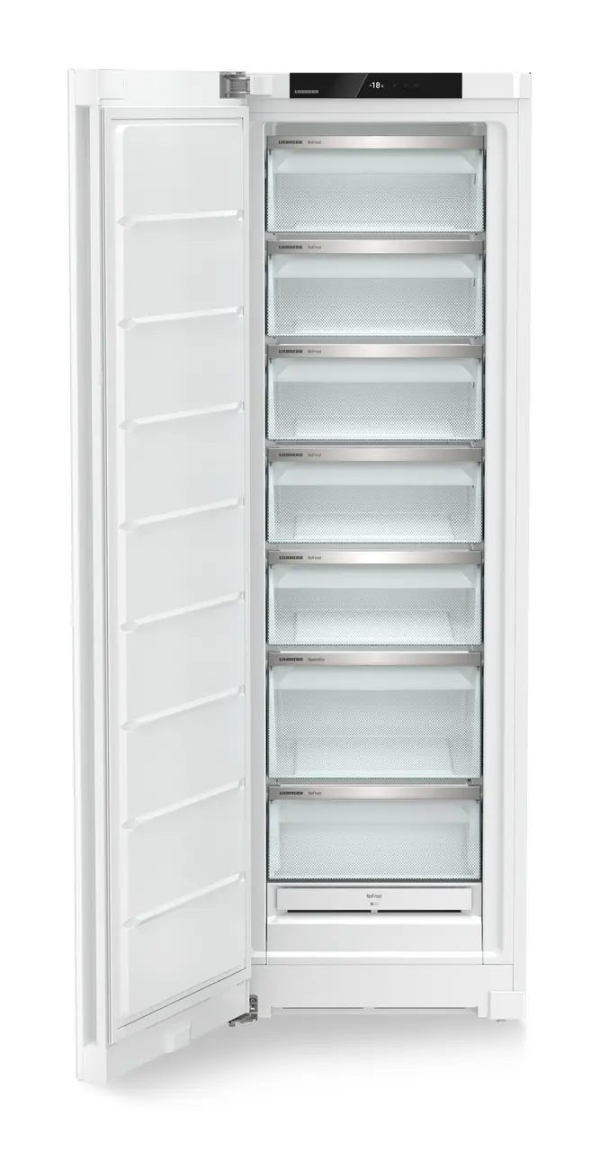 Изображение продукции, Перспектива: Прямо, с открытой дверцей, без продуктов, Морозильная камера с системой NoFrost, Цвет корпуса: белый, Цвет дверцы: белый