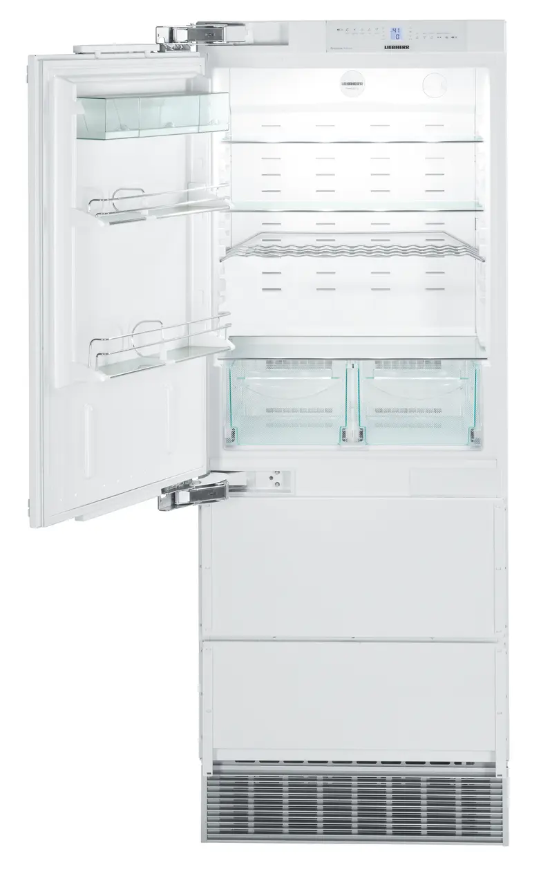 Product image, Perspective: straight open empty, Combined refrigerator-freezer with NoFrost for integrated use