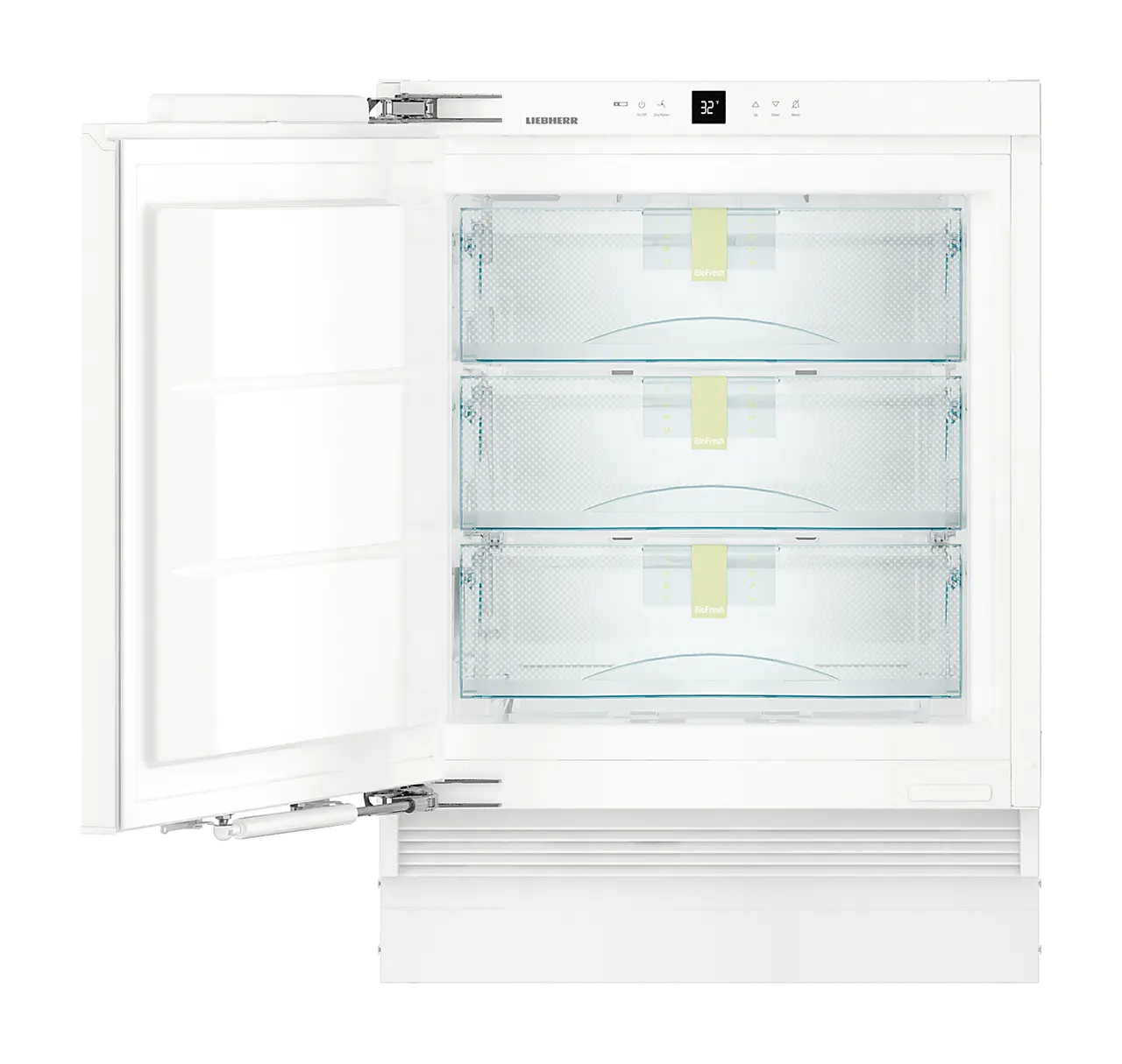 Product image, Perspective: straight open empty, Under-worktop, full-space BioFresh refrigerator for integrated use
