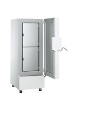 Obraz produktu, Perspektywa: Pod kątem, otwarte, puste, Laboratoryjna zamrażarka niskotemperaturowa, Kolor obudowy: Biała, Kolor drzwi: Biała