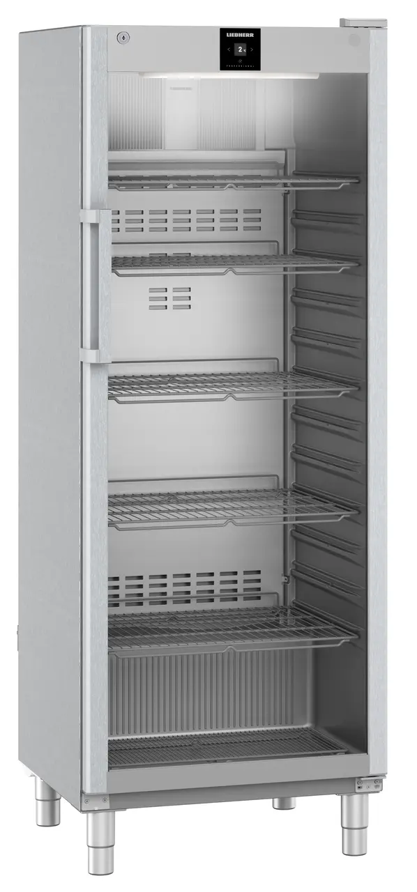 Product image, Perspective: oblique closed empty, Forced-air refrigerator, Casing colour: stainless steel, Door colour: stainless steel
