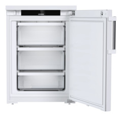 Slika proizvoda, Perspektiva: Ravno otvoreno prazno, Zamrzivač prikladan za ugradnju ispod pulta s NoFrostom, Boja kućišta: bijela, Boja vrata: bijela