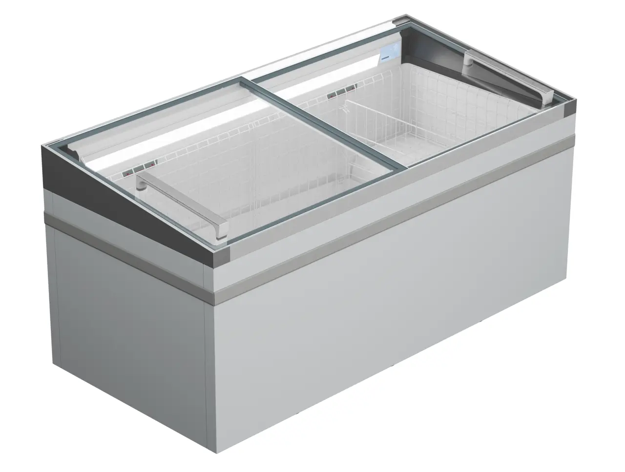 Изображение на продукта, Перспектива: Странично, затворен, Фризерна ракла за супермаркет, Цвят на корпуса: сив