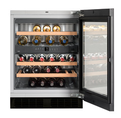 Product image, Perspective: straight open decorated, Built-under multi-temperature wine cabinet, Casing colour: silver, Door colour: GlassBlack