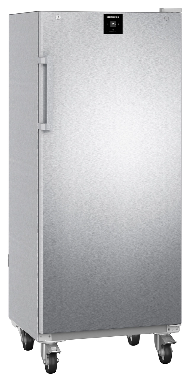 Product image, Perspective: oblique closed empty, Forced-air refrigerator, Casing colour: stainless steel, Door colour: stainless steel