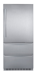 Product image, Perspective: straight closed, Fridge-freezer with NoFrost, Casing colour: stainless steel, Door colour: stainless steel