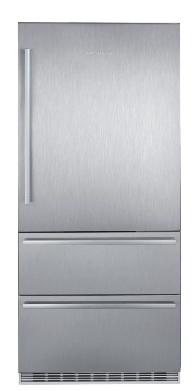 Product image, Perspective: straight closed, Fridge-freezer with NoFrost, Casing colour: stainless steel, Door colour: stainless steel