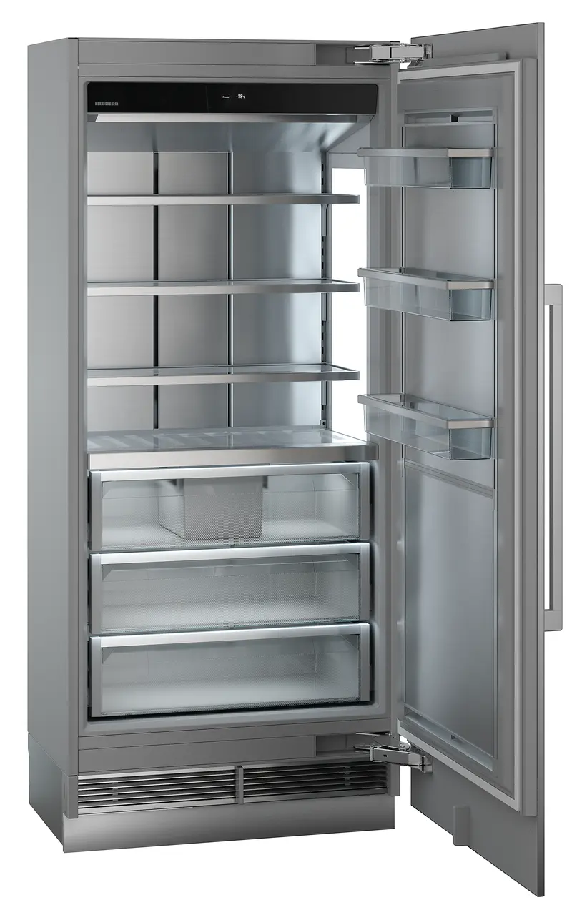 Produkt-Bild, Perspektive: schräg offen leer, Integrierbarer Gefrierschrank mit NoFrost, Gehäusefarbe: Grau