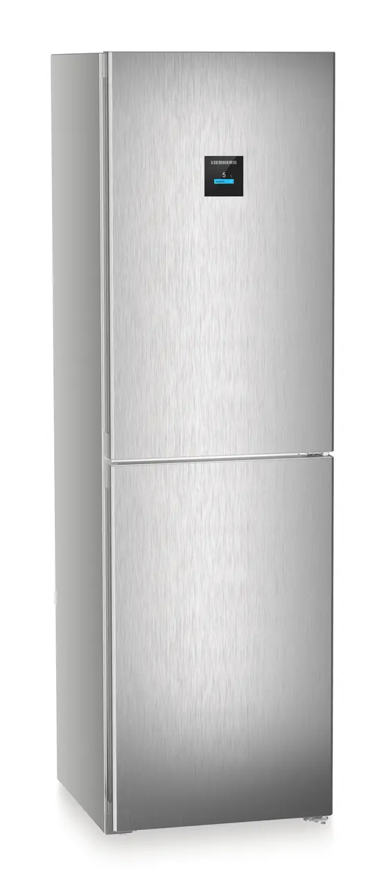 Product image, Perspective: oblique closed, Combined fridge-freezers with EasyFresh and NoFrost, Casing colour: silver, Door colour: Steelfinish