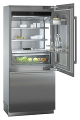 Product image, Perspective: oblique open decorated, Combined refrigerator-freezer with BioFresh and NoFrost for integrated use