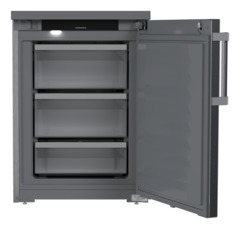 Slika proizvoda, Perspektiva: Ravno otvoreno prazno, Zamrzivač prikladan za ugradnju ispod pulta sa SmartFrostom, Boja kućišta: plemeniti čelik, Boja vrata: plemeniti čelik