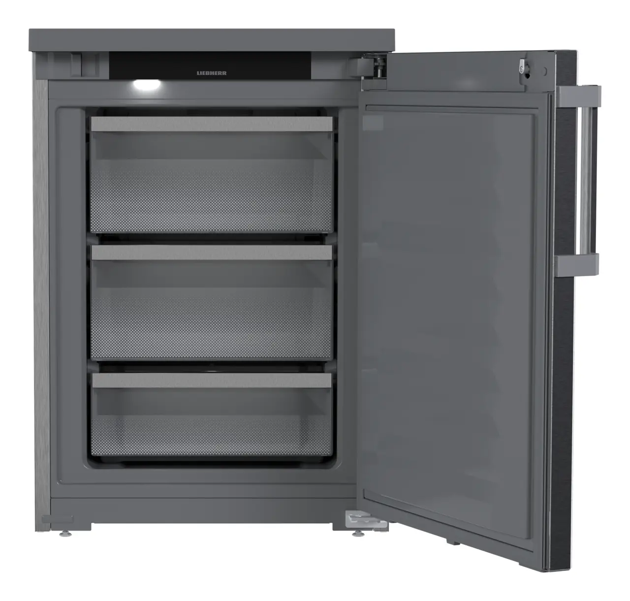 Slika proizvoda, Perspektiva: Ravno otvoreno prazno, Zamrzivač prikladan za ugradnju ispod pulta sa SmartFrostom, Boja kućišta: plemeniti čelik, Boja vrata: plemeniti čelik