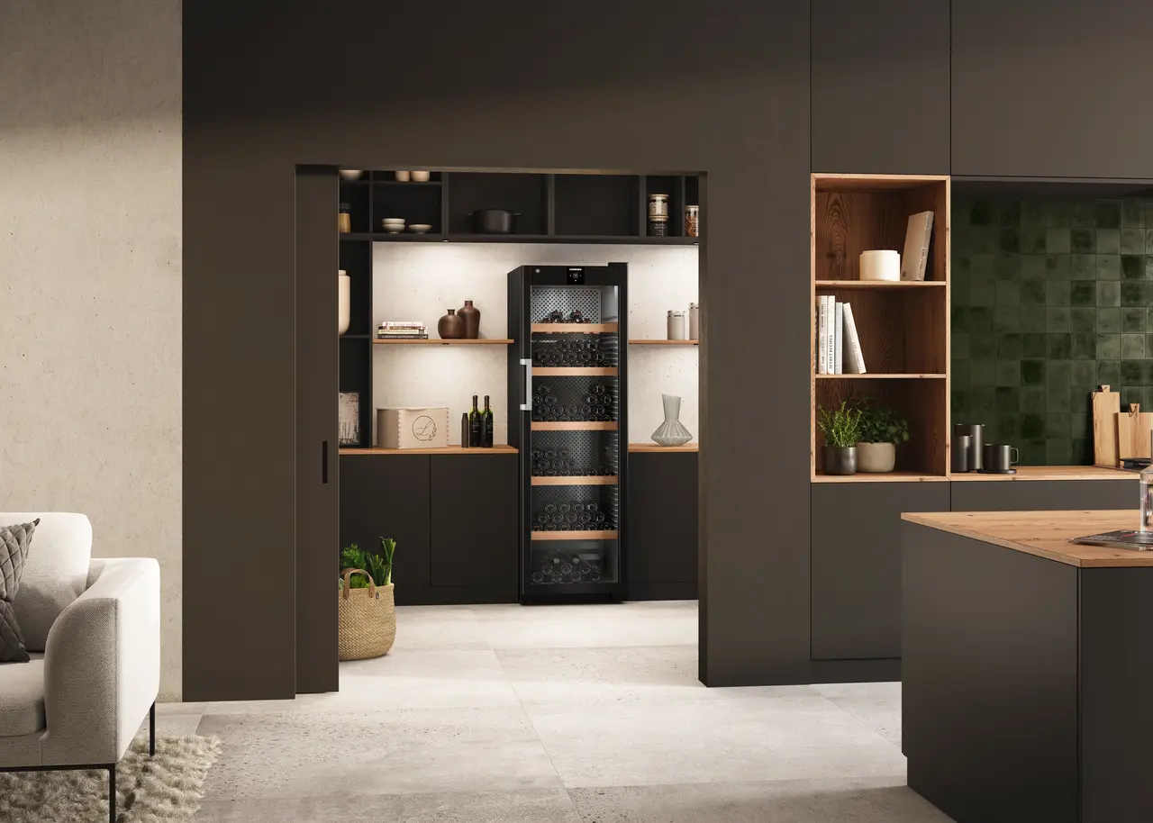 Product image, Perspective: milieu, Wine storage cabinet, Casing colour: black, Door colour: black